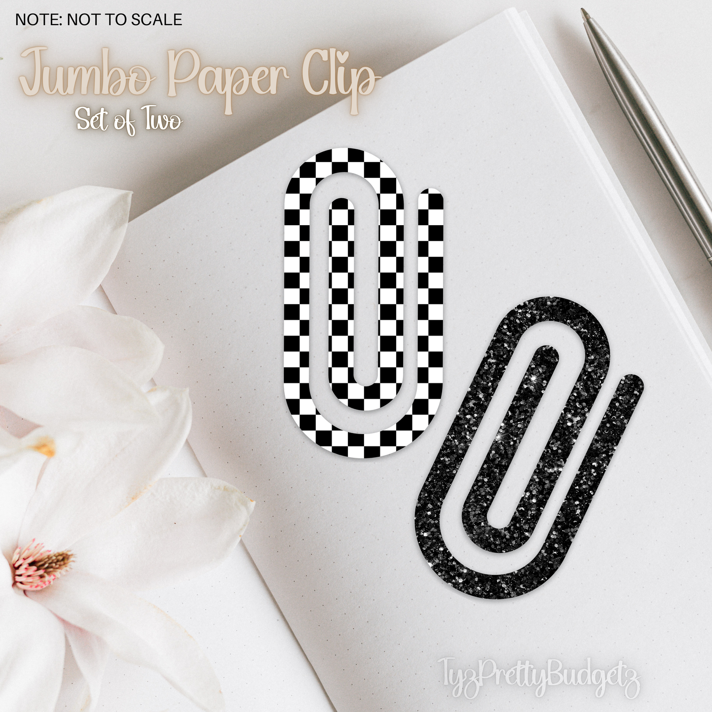 Checkered and black Glitter Jumbo Paper Clip set of 2