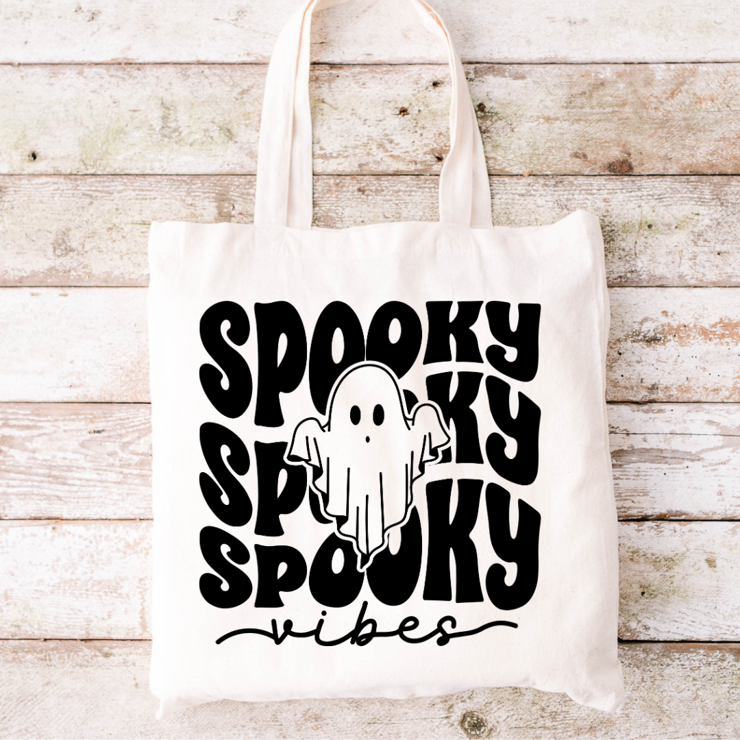 Spooky Vibes Tote Bag, Tote Bag, Ghost Tote Bag, Gift, Casual Tote, Halloween Tote Bag