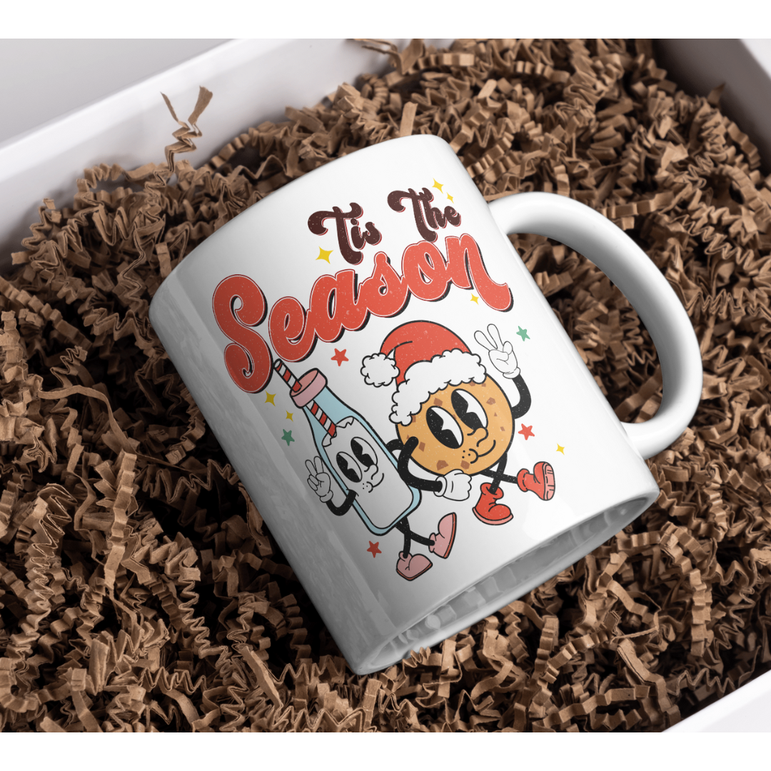 15oz “Tis the Season” Christmas Mug with Cute Cookie & Milk Design