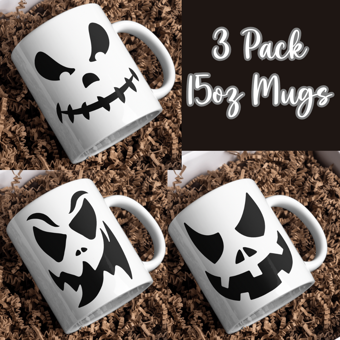 Jack-o-Face 15oz Mugs, Pumpkin face mugs, mug pack, pack of mugs, halloween mugs, mug gift