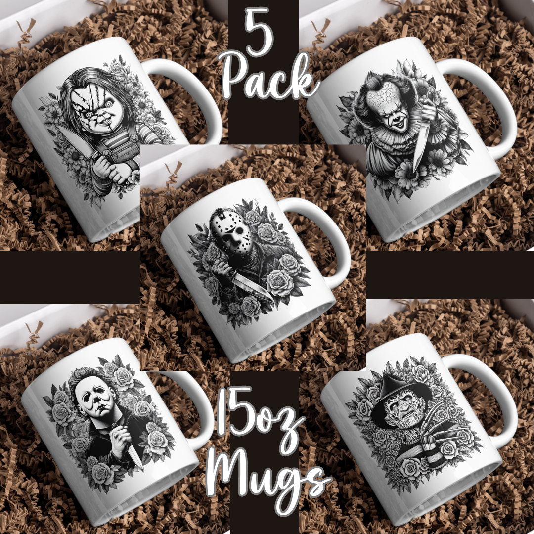 Horror Character Mug Bundle, 15oz Mugs, 5 Pack