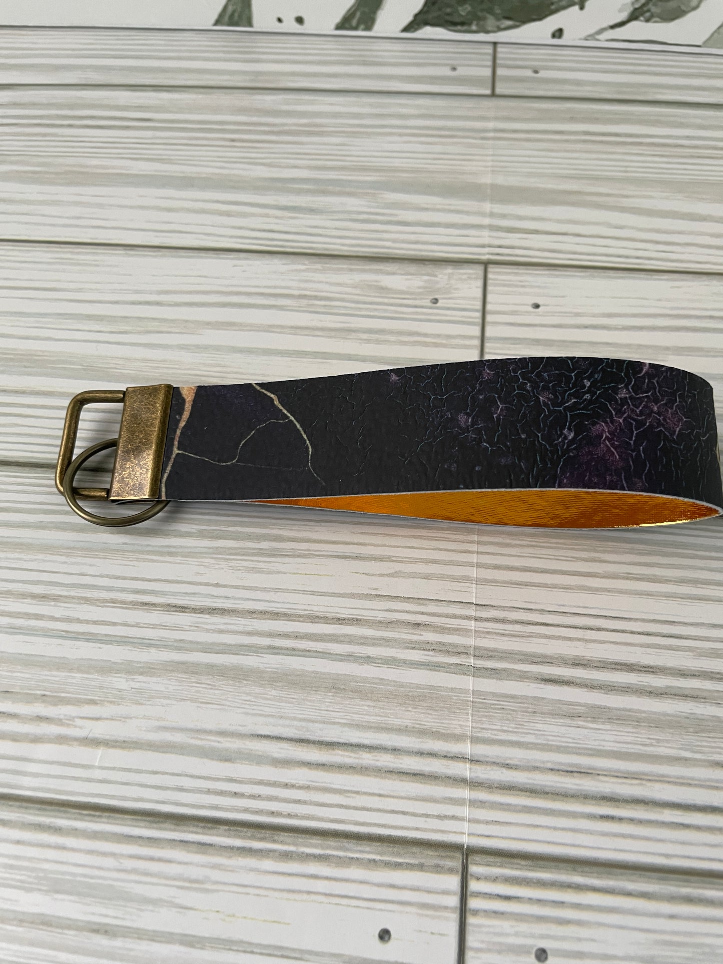 Key Fob, Key Fob Wristlet, Keychain, wristlet, purple and gold marble, brass hardware, gift