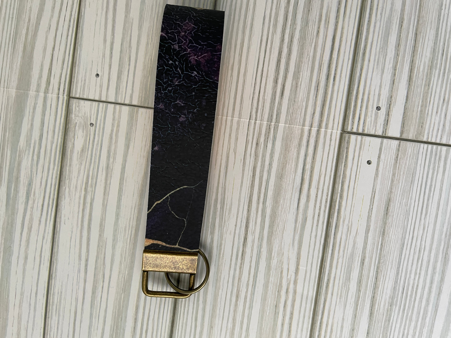 Key Fob, Key Fob Wristlet, Keychain, wristlet, purple and gold marble, brass hardware, gift