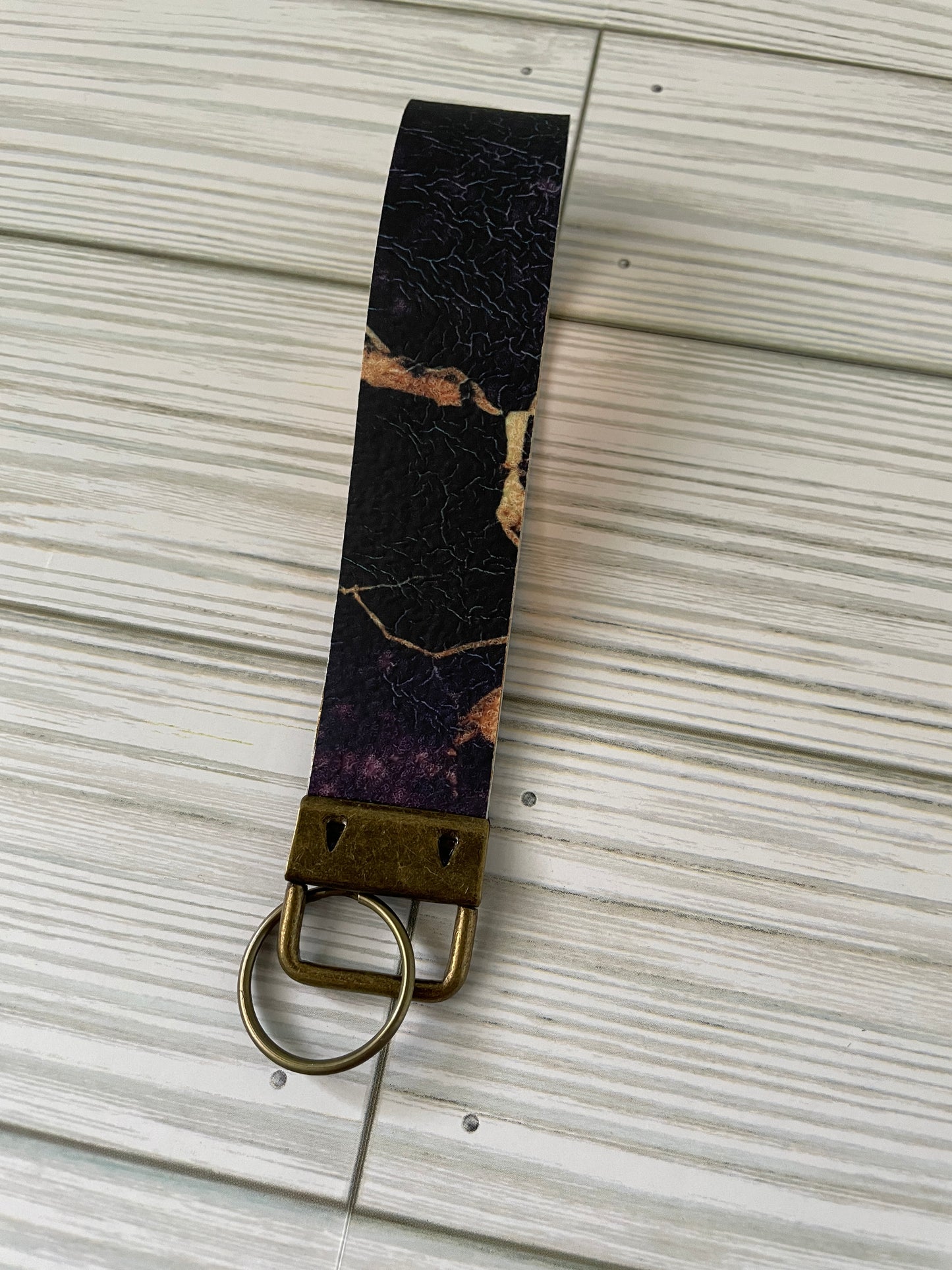 Key Fob, Key Fob Wristlet, Keychain, wristlet, purple and gold marble, brass hardware, gift