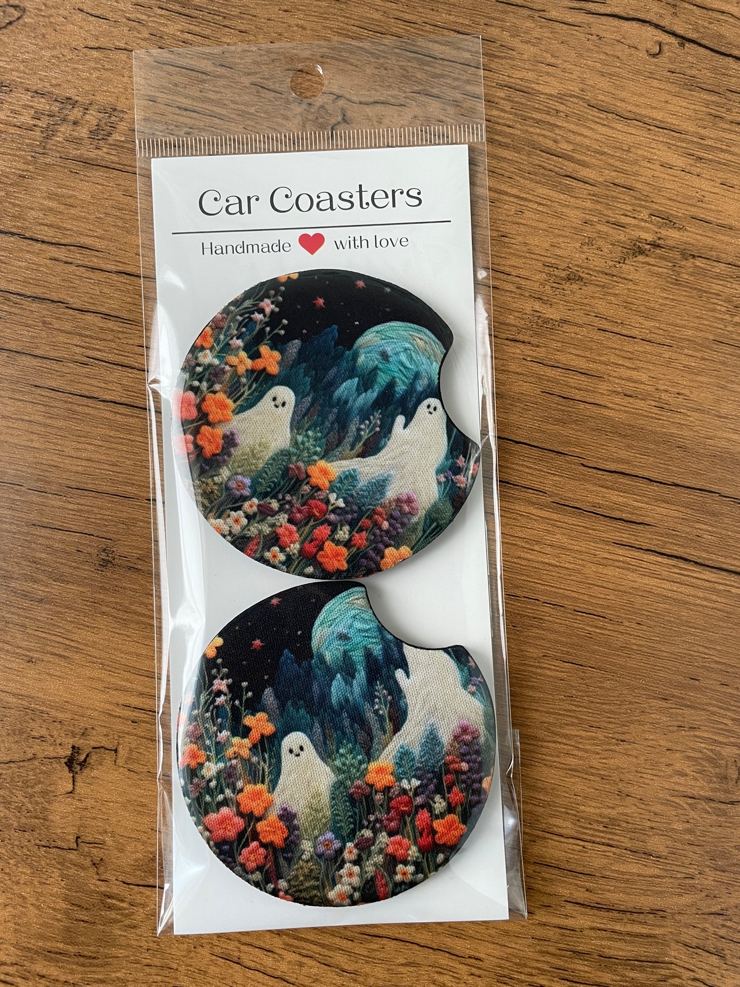 Flower Ghost Car Coasters, 2 pack