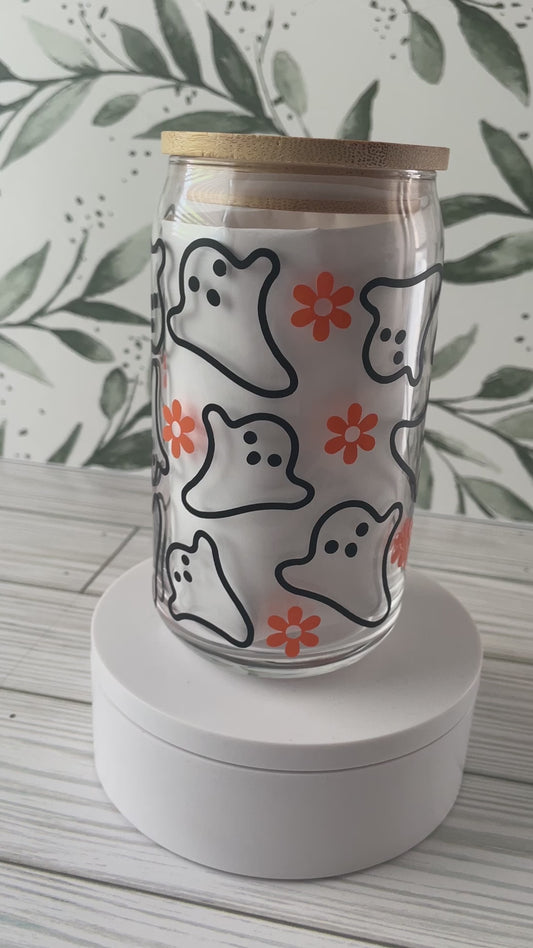 Ghost and Flowers 16oz Glass Cup