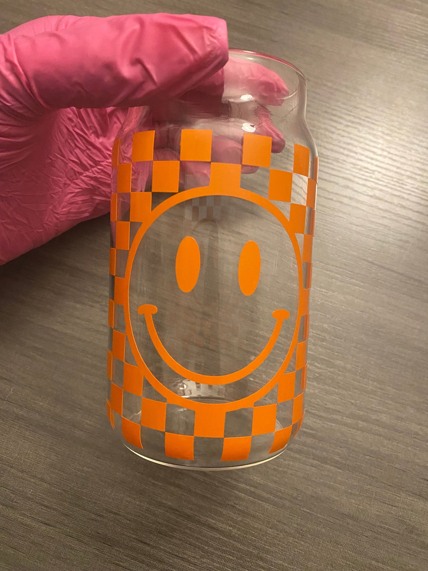 Checkered Libby Glass | Smiley Libby Glass | 16oz Glass | can glass cup | gift | Drinkware | handmade | Glass Tumbler | Can Glass